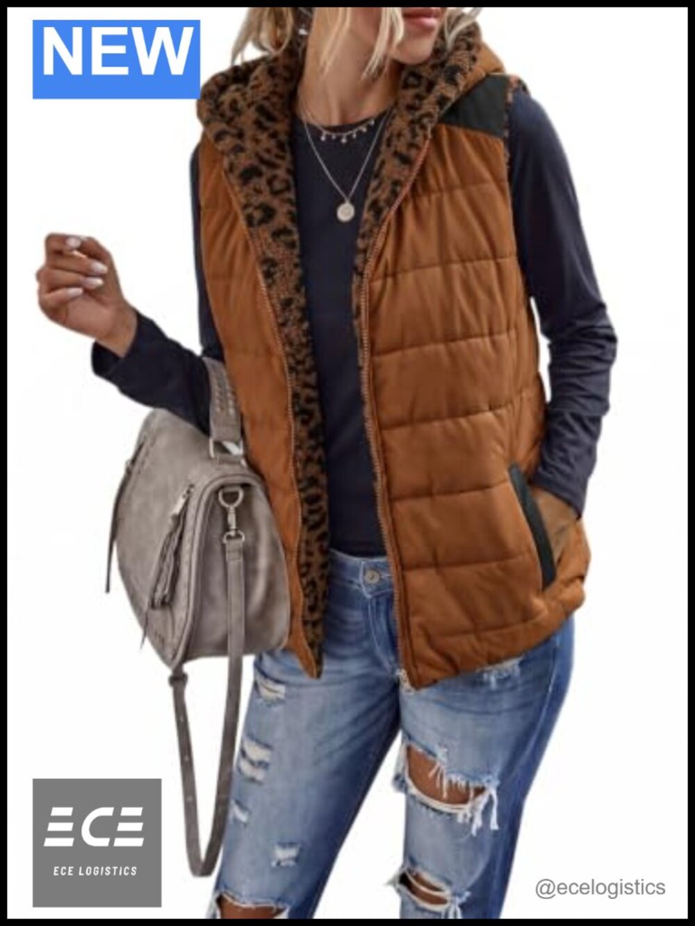 Women's Sherpa Fleece Reversible Zip-Up Vest Sleeveless Hoodie with Pockets
